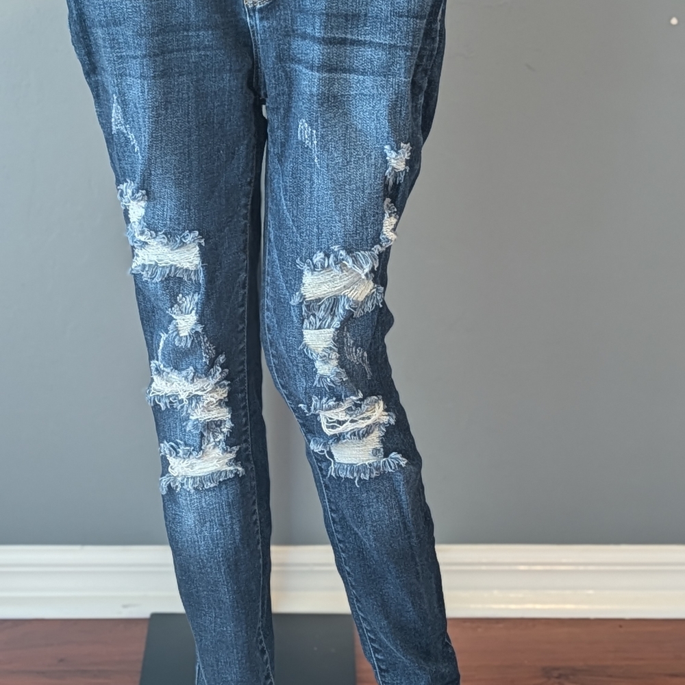 Judy Blue Dark Blue Distressed Skinny Jeans